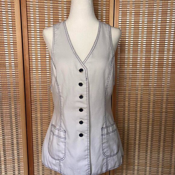 Vintage Willow Tree white vest with navy stitching and navy and gold buttons - Picture 1 of 3
